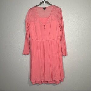 Torrid Skater Dress Size 0X Large Embroidered Mesh Gauze Long Sleeve Rayon
